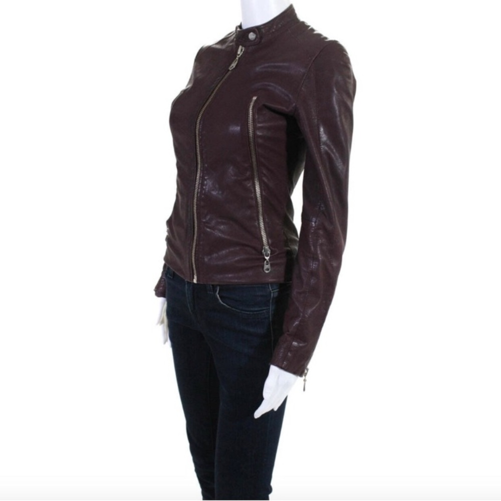 DOMA Biker Real Lamb Nappa Leather Jacket XS - Burgundy/Oxblood - Picture 3 of 9